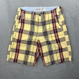 American Eagle Shorts Mens 30 Yellow Red‎ Blue Plaid Preppy Classic Chino Y2K